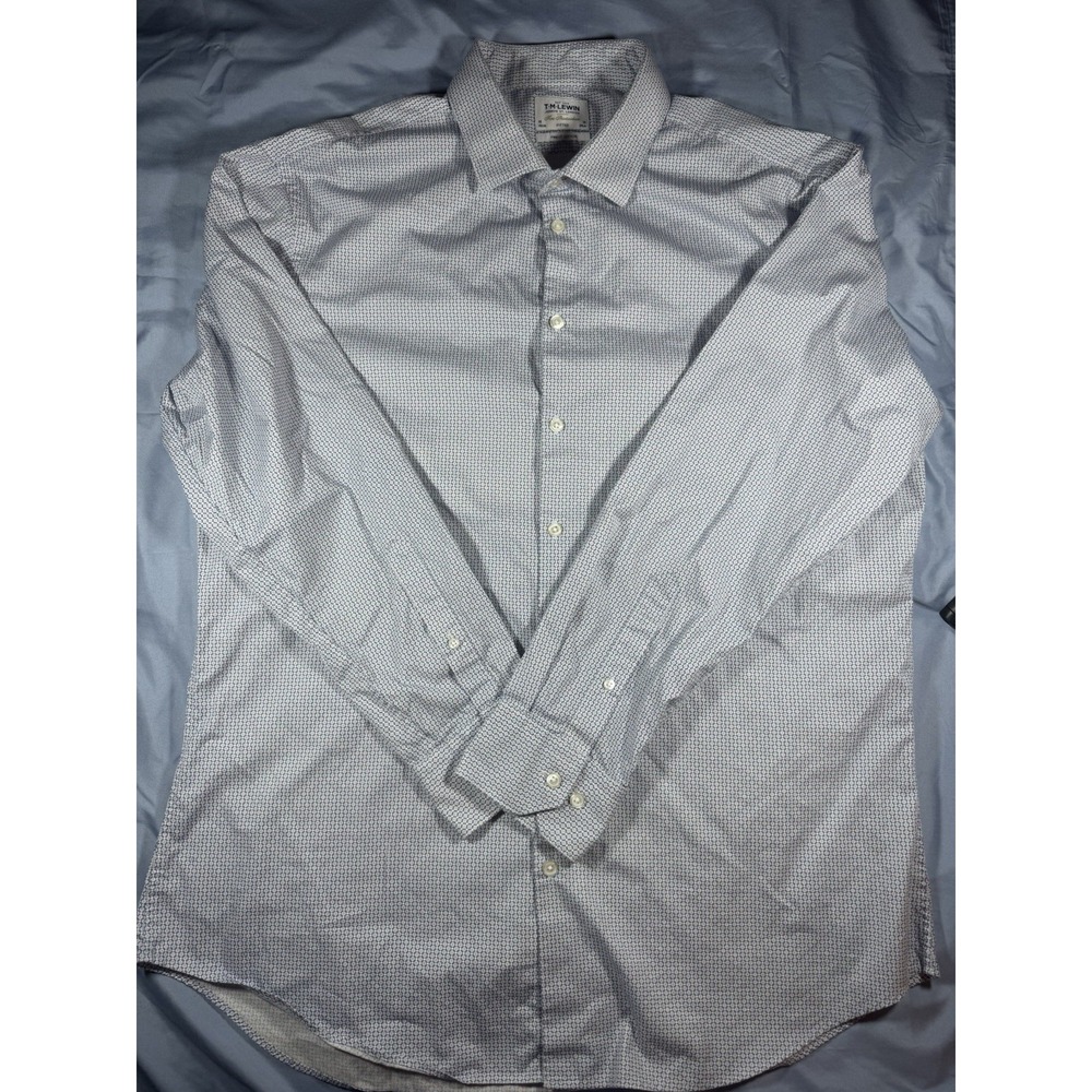 TM Lewin Men's Fitted Blue & White Long Sleeve Button Up Shirt Size 18 36 XXL